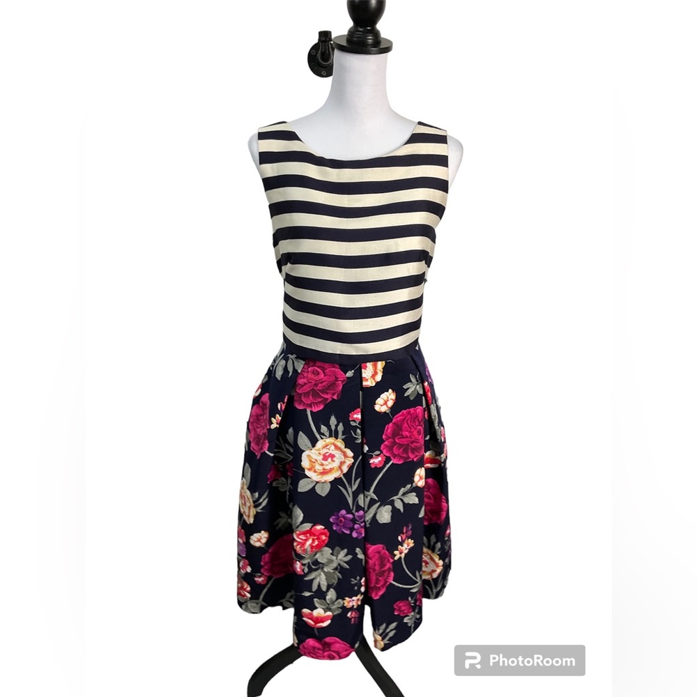 Anthropologie Moulinette Soeurs Dress Striped Sleeveless Top Floral Skirt Sz 12
